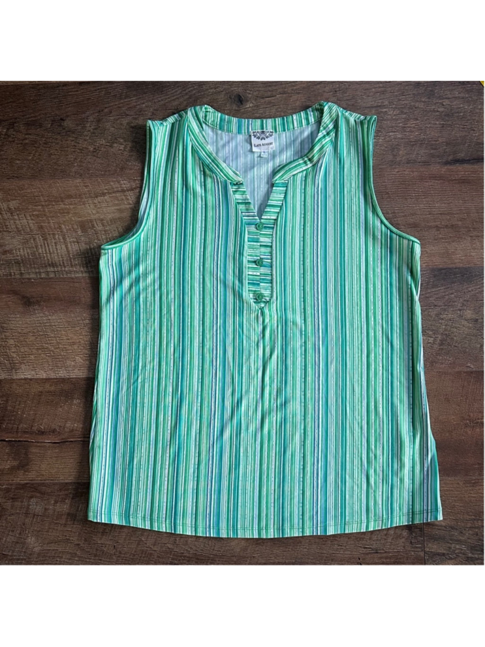 Women's Late August Sleeveless Top Size L Green Striped Summer